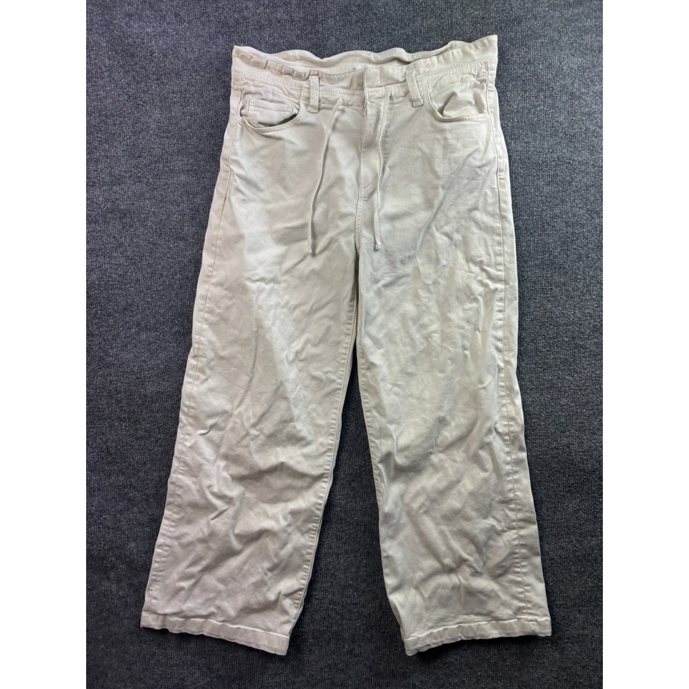 PAIGE Wide Leg Pants Womens 30 Cream Drawstring High Rise Cropped Trouser
